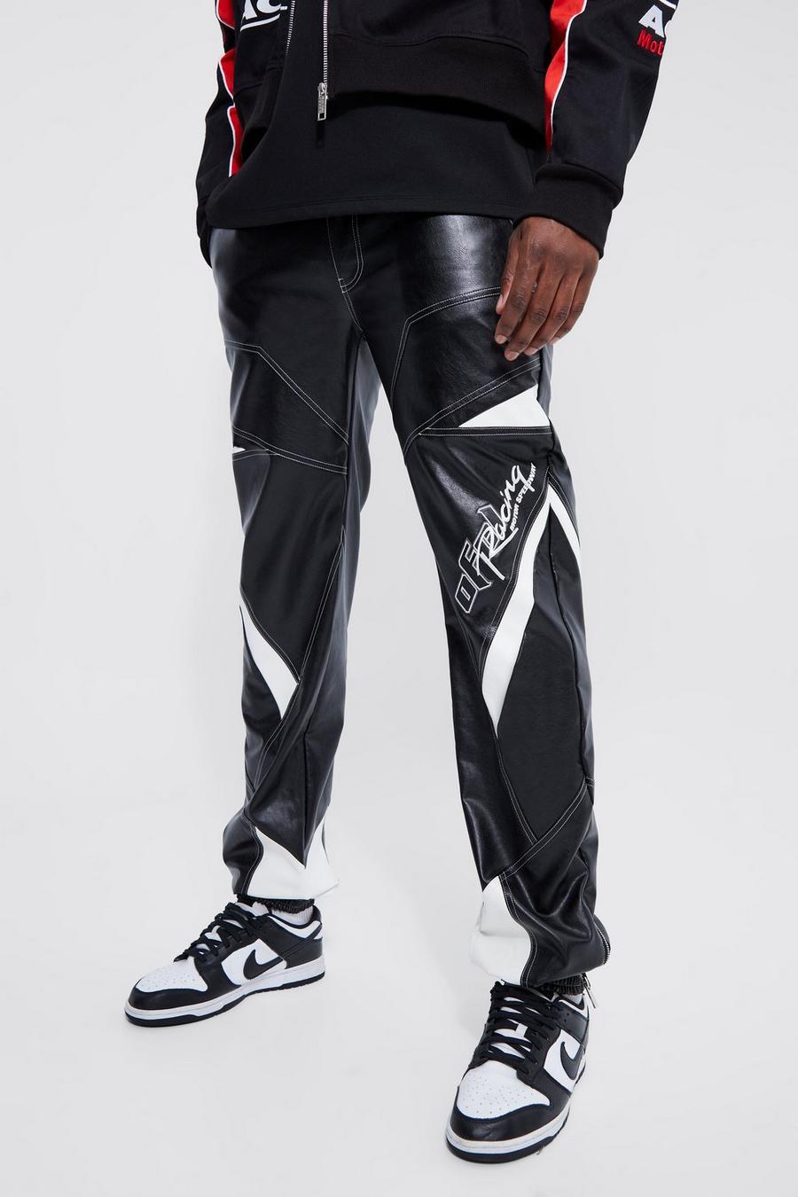 Pantaloni da moto Tall in PU a blocchi di colore, Black nero image number 1
