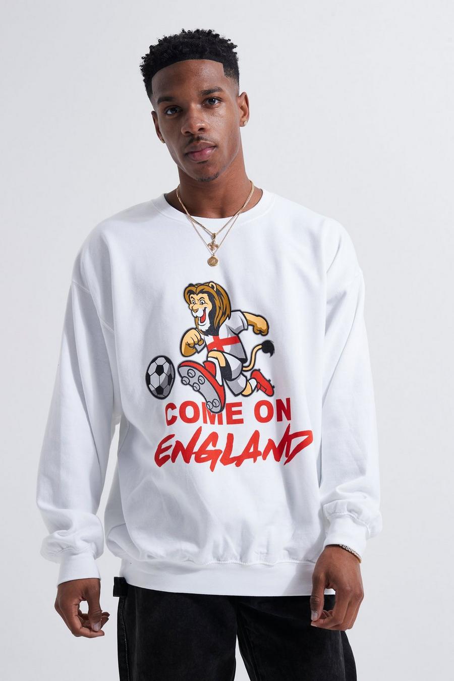 Oversize Sweatshirt mit Comee On England Lion Print, White image number 1