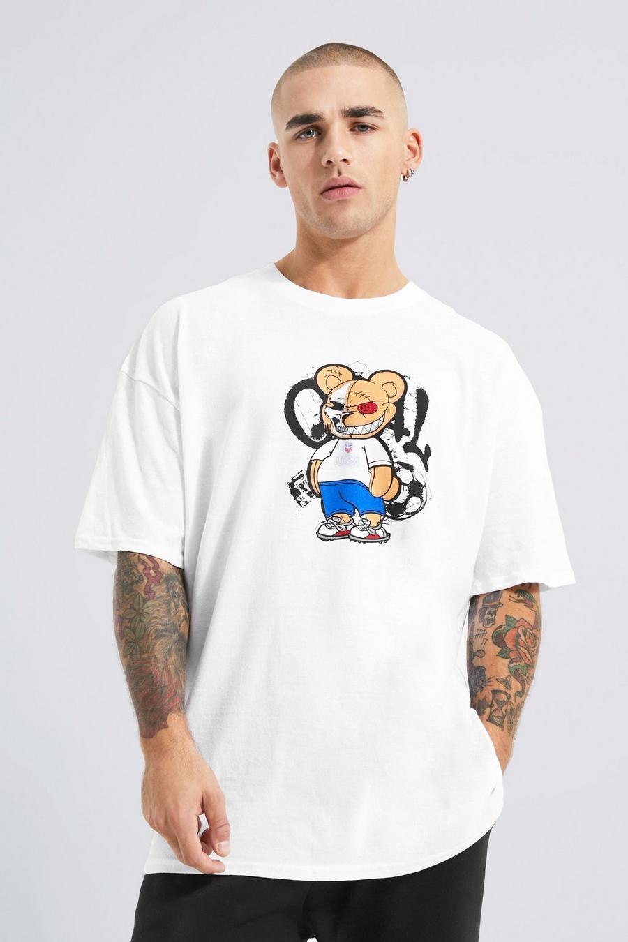 Oversize T-Shirt mit USA Fußball Teddy Print, White