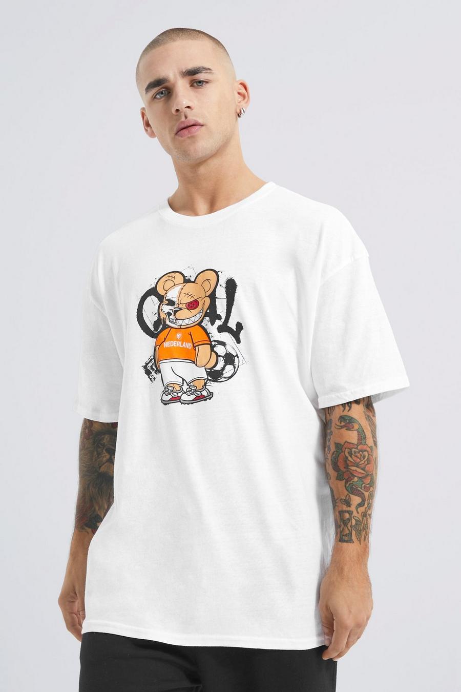 White Oversized Holland Teddy Voetbal T-Shirt image number 1