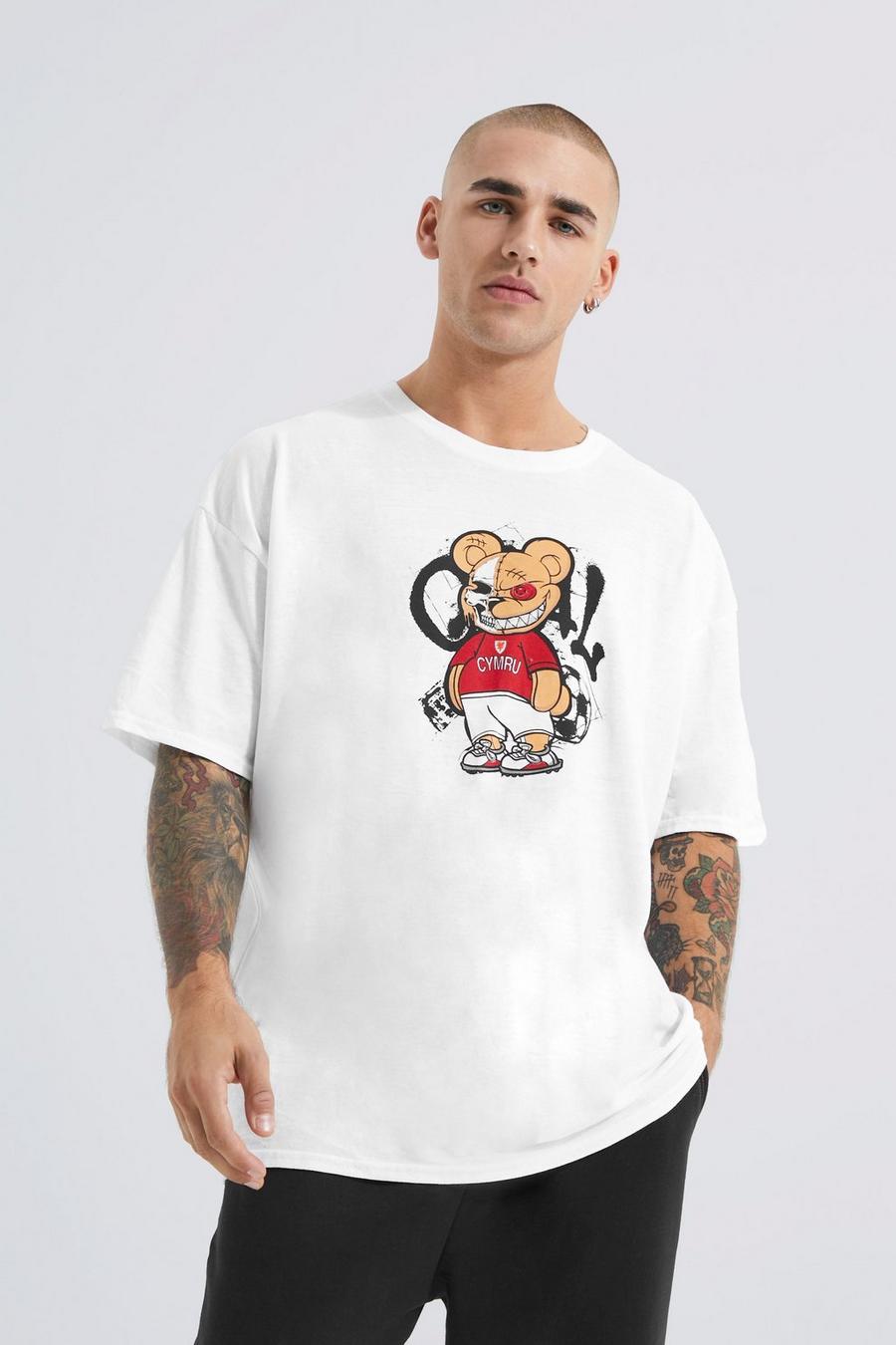 White Oversized Wales Teddy Voetbal T-Shirt
