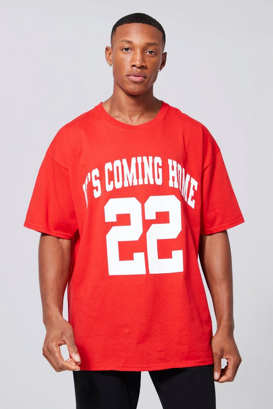 T-shirt oversize universitaire à slogan It’s Coming Home, Red image number 1