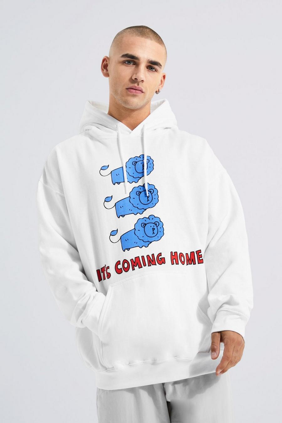 White Oversized Its Coming Home Leeuwen Hoodie image number 1