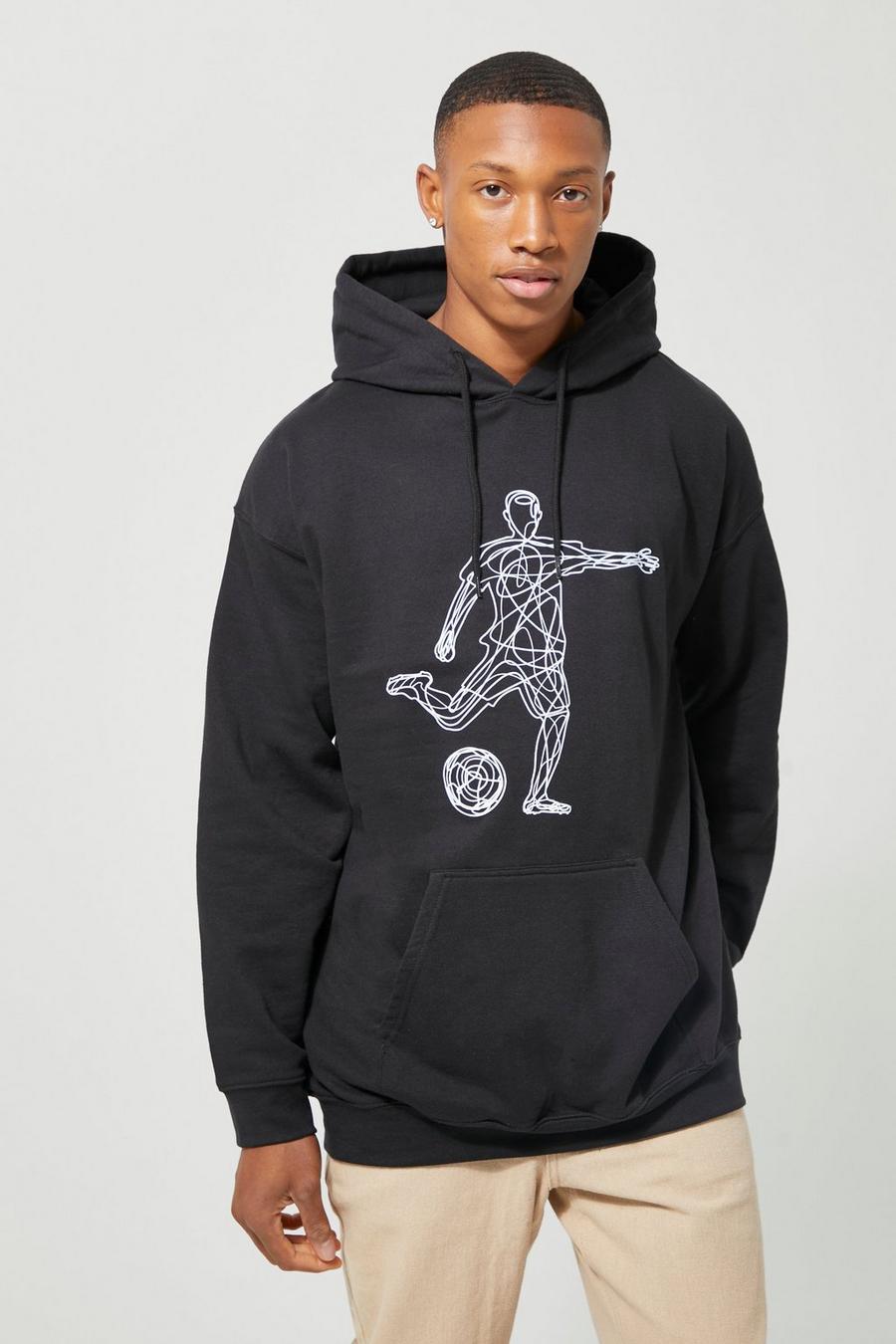 Black Oversized Football Line Graphic Hoodie image number 1