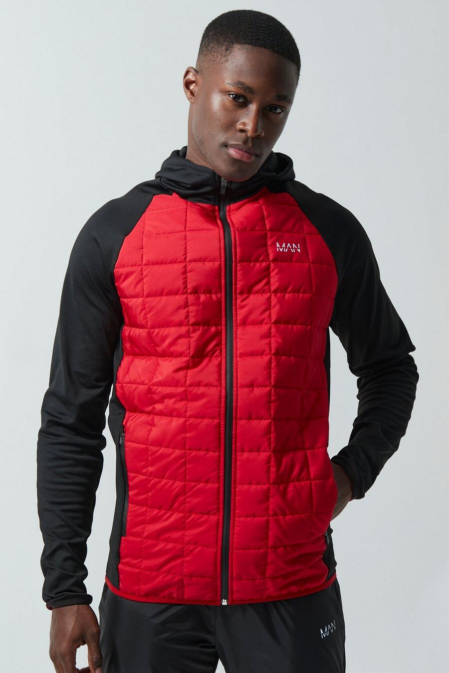 Red Man Active Colour Block Grid Quilted Hoodie image number 1
