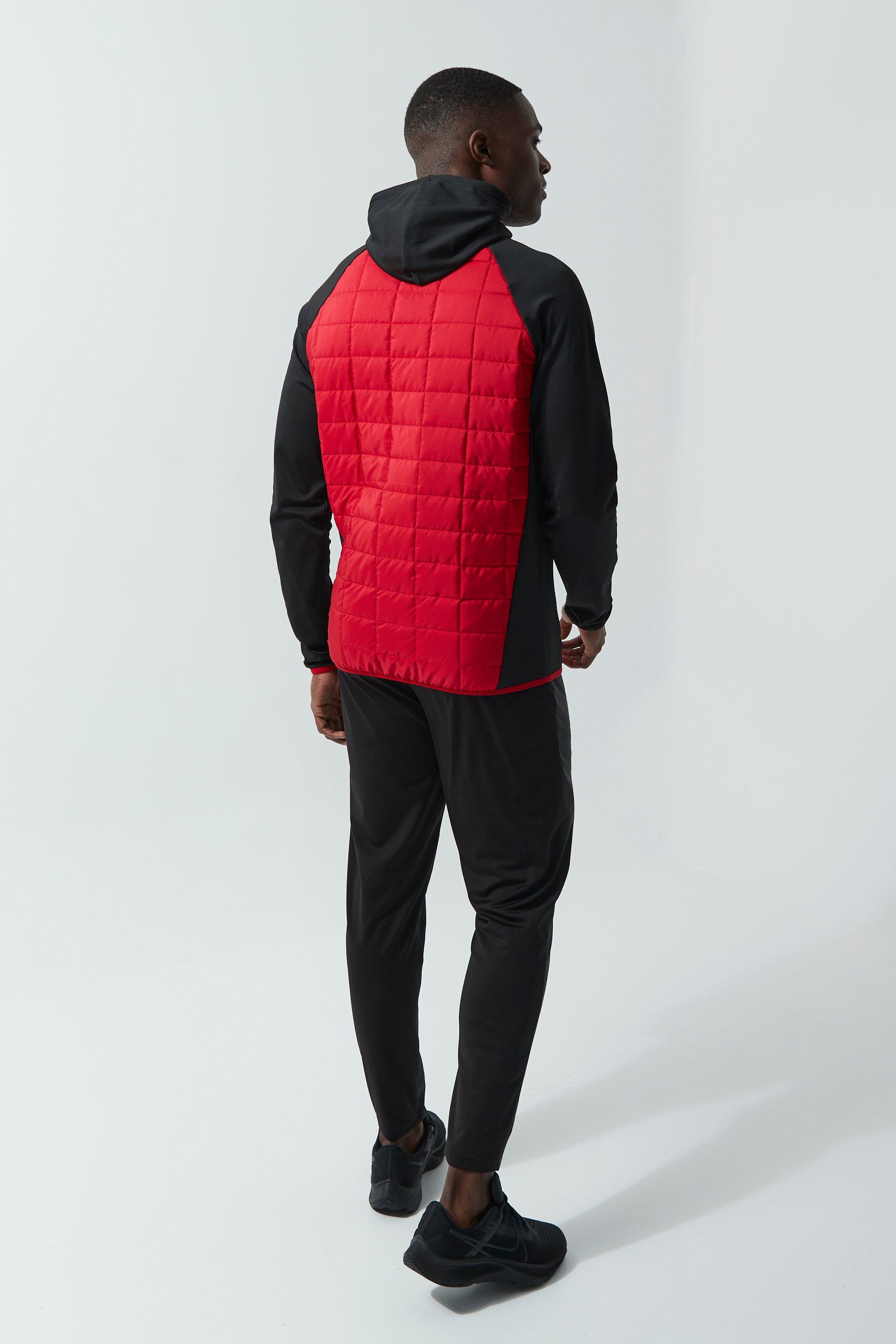 Man Active Colour Block Grid Quilted Hoodie boohoo CA