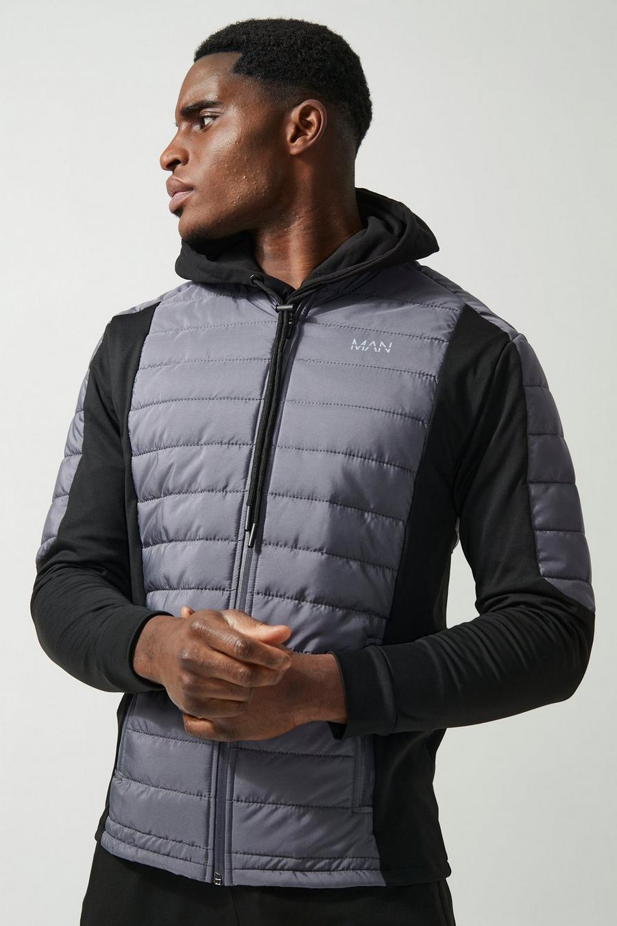 Charcoal Man Active Hybrid Quilted Zip Through Jacket image number 1