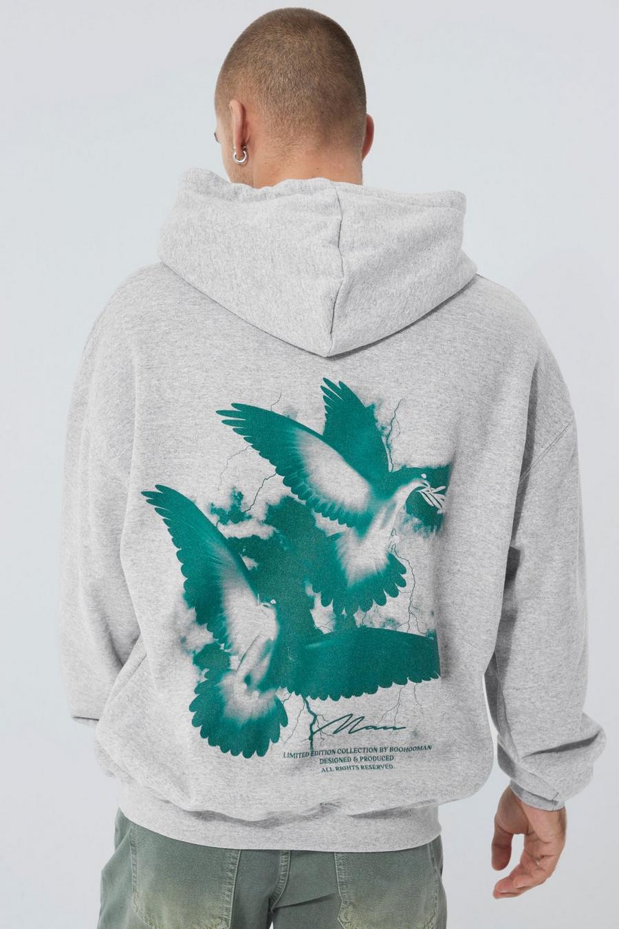 Grey marl Oversized Dove Graphic Hoodie image number 1