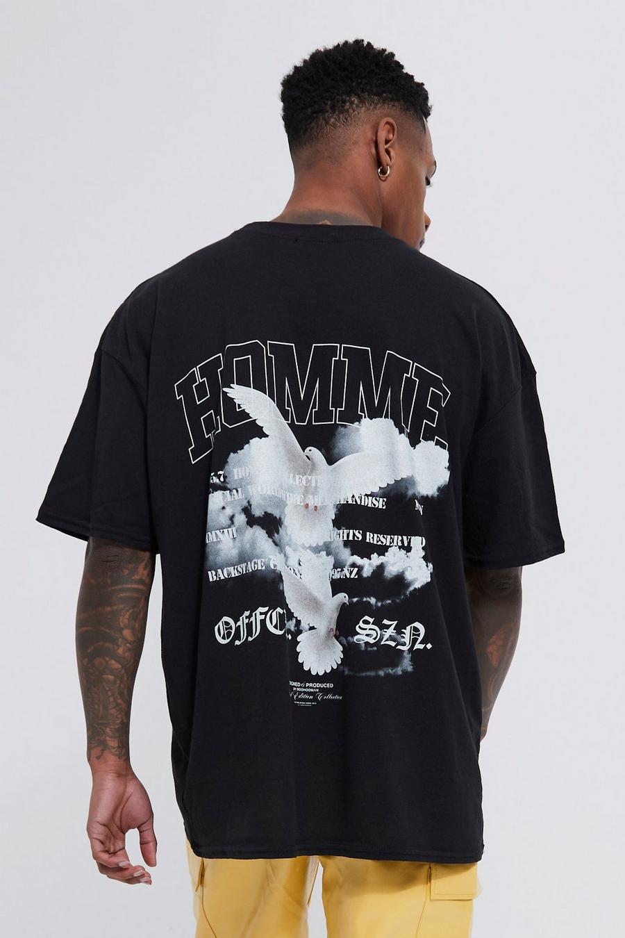 Ecru Oversized Homme Dove Print T-shirt image number 1