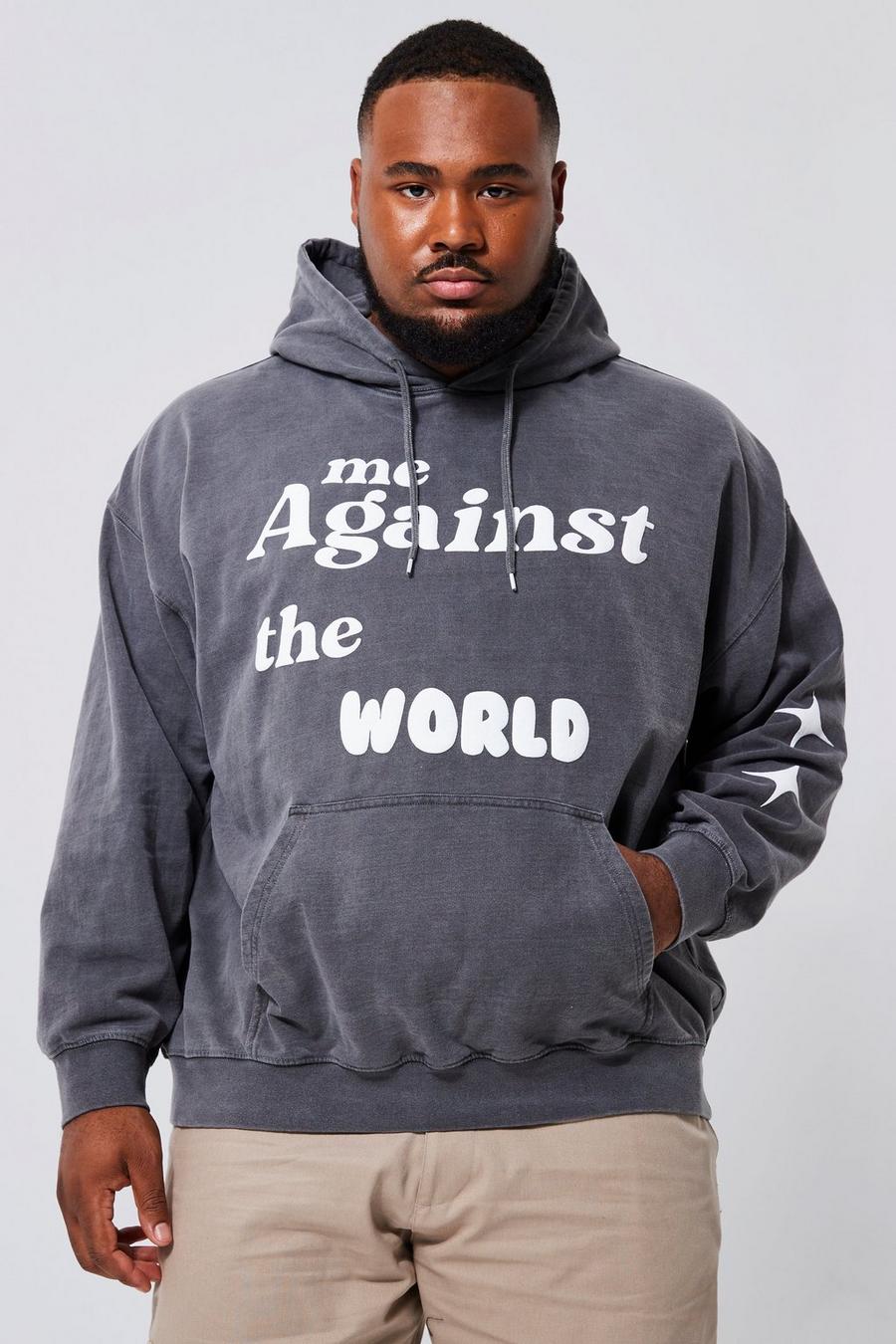 Charcoal Plus Overdye Text Puff Print Hoodie image number 1