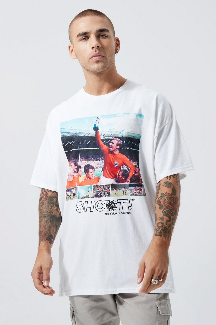 White Oversized Gelicenseerd Shoot Football T-Shirt image number 1