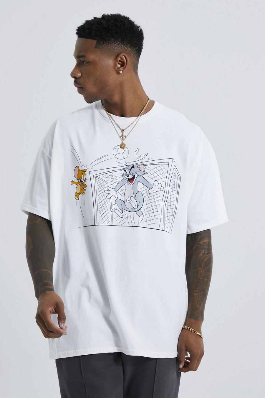 White Oversized Tom & Jerry Football T-shirt image number 1