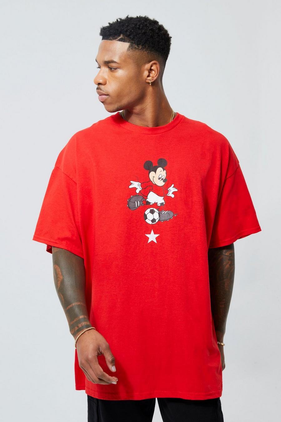 Oversize T-Shirt mit lizenziertem Mickey Fußball-Print, Red