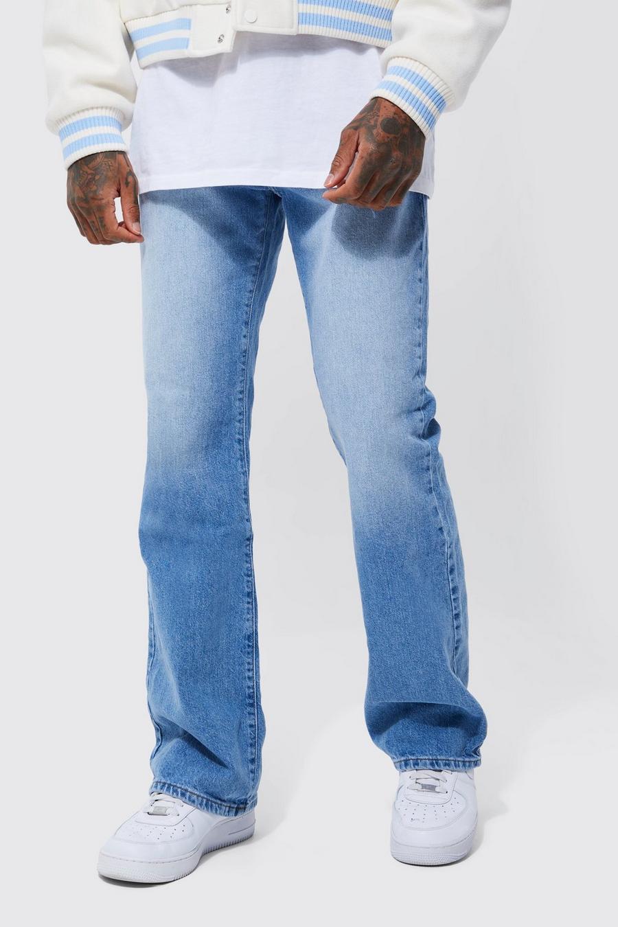 Jeans rilassati a zampa in denim rigido, Light blue azzurro