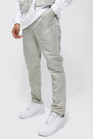 Elastic Waist Slim Fit Nylon Trouser pale grey