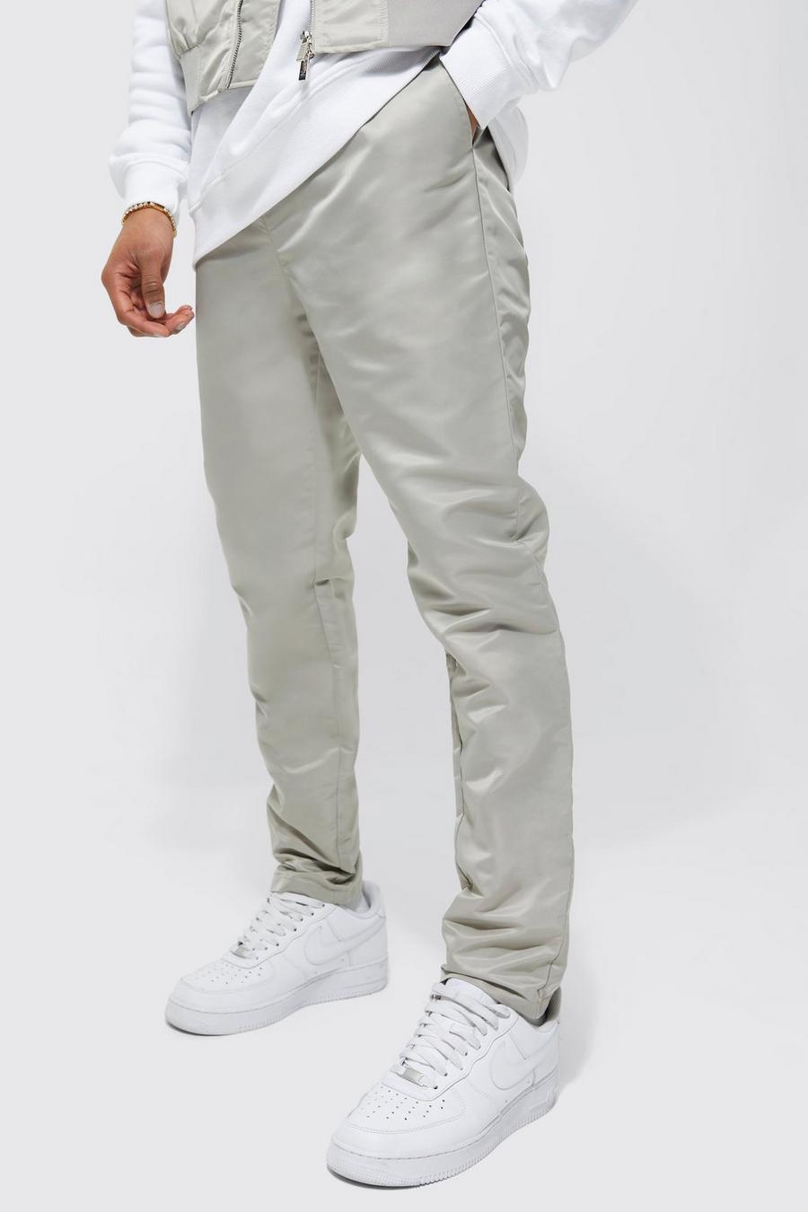 Pale grey grå Elastic Waist Slim Fit Nylon Trouser