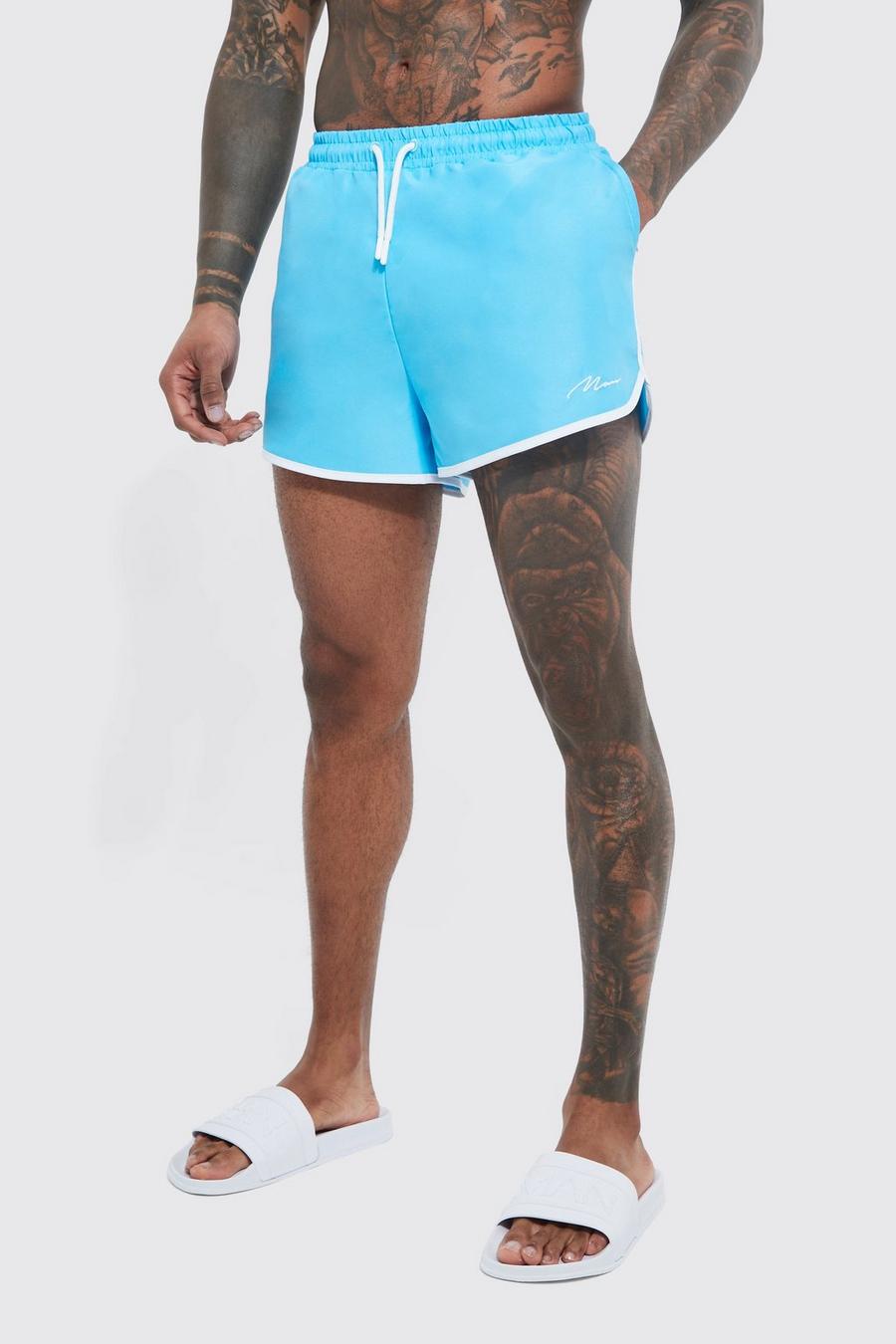 Light blue Man Signature Runner Swim Shorts  