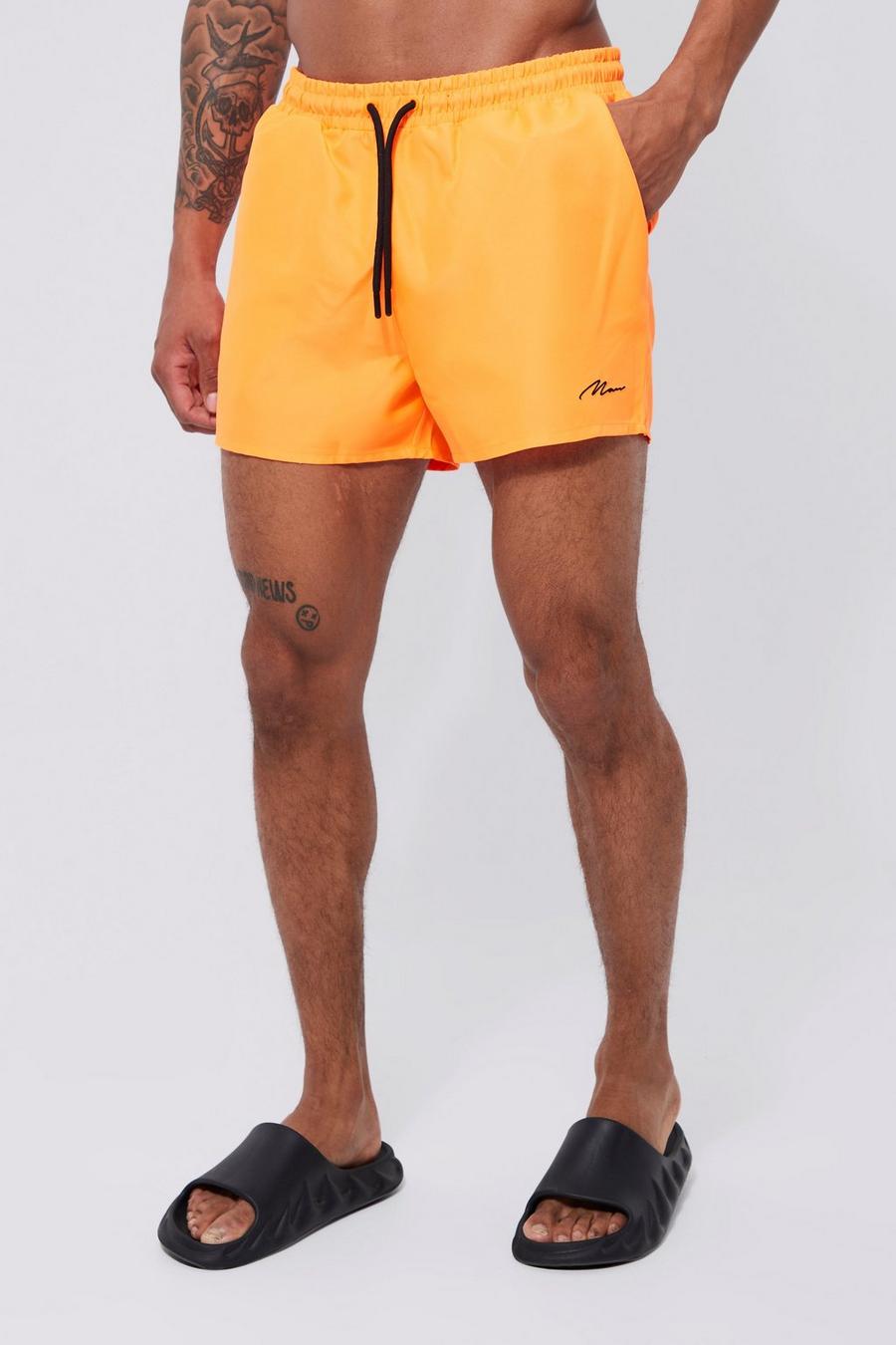 Neon-orange Man Signature Short Length Swim Shorts  image number 1