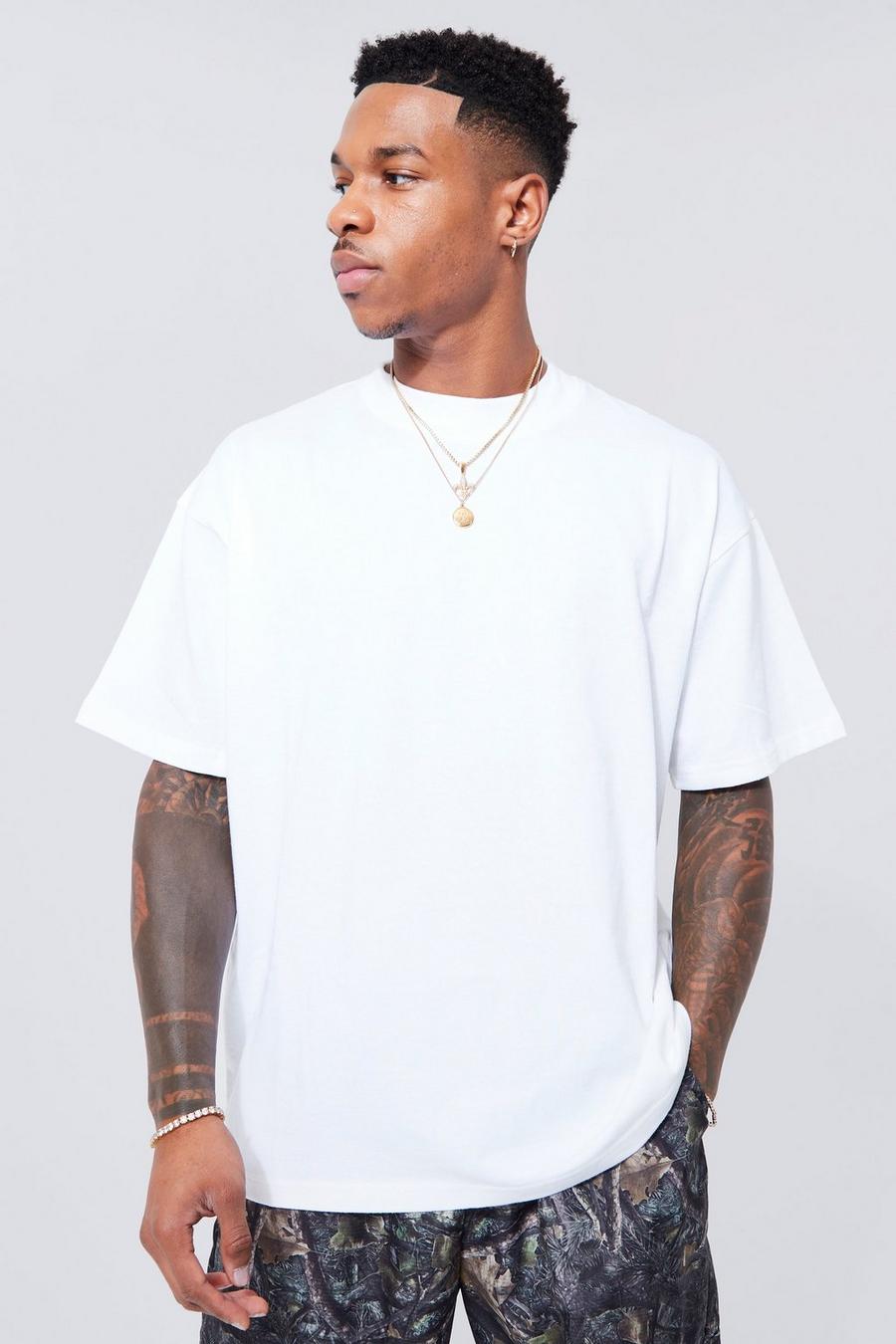 White vit Oversized Extended Neck Heavy T-shirt