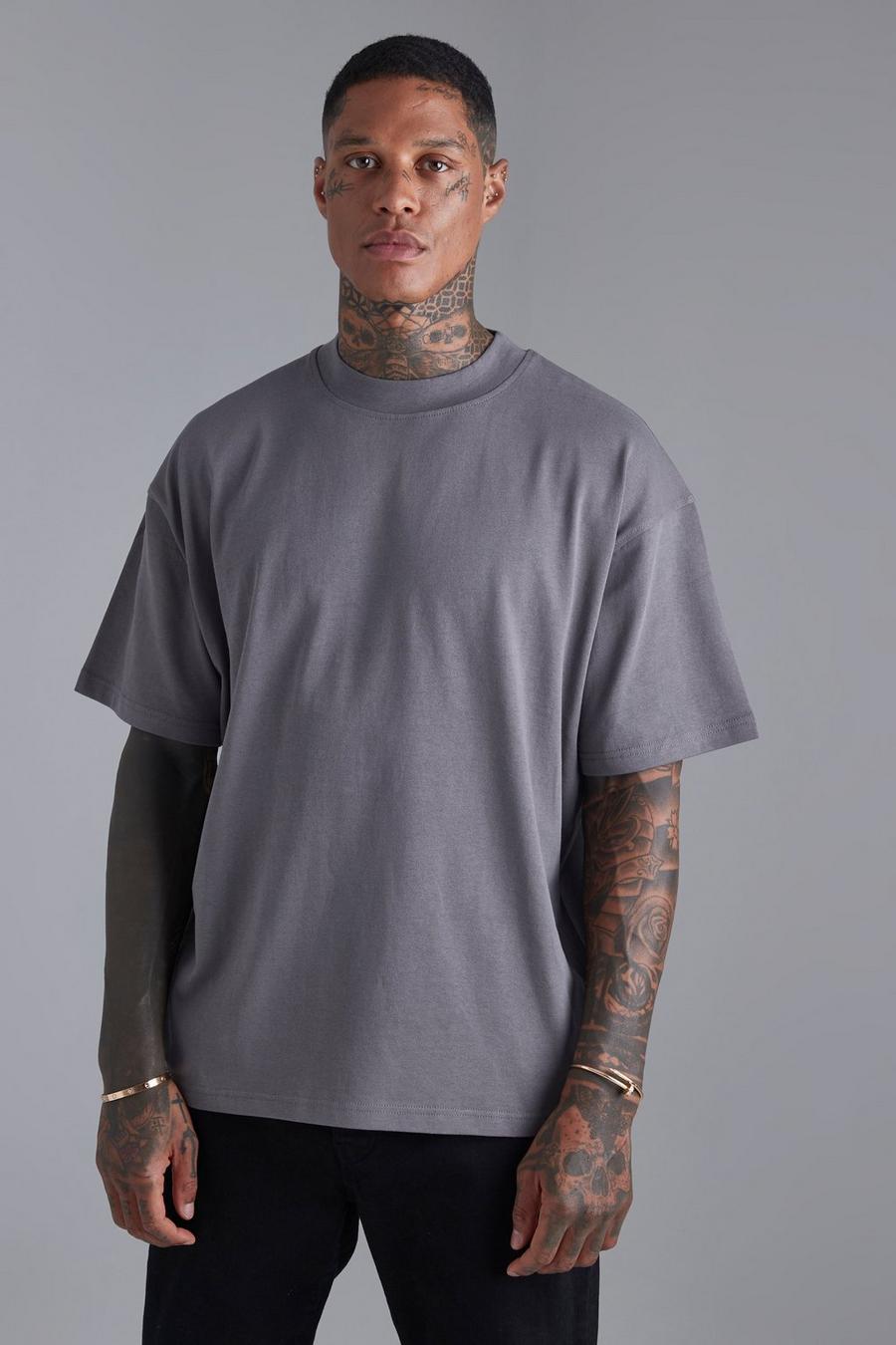 Charcoal Oversized Extended Neck Heavy T-shirt image number 1
