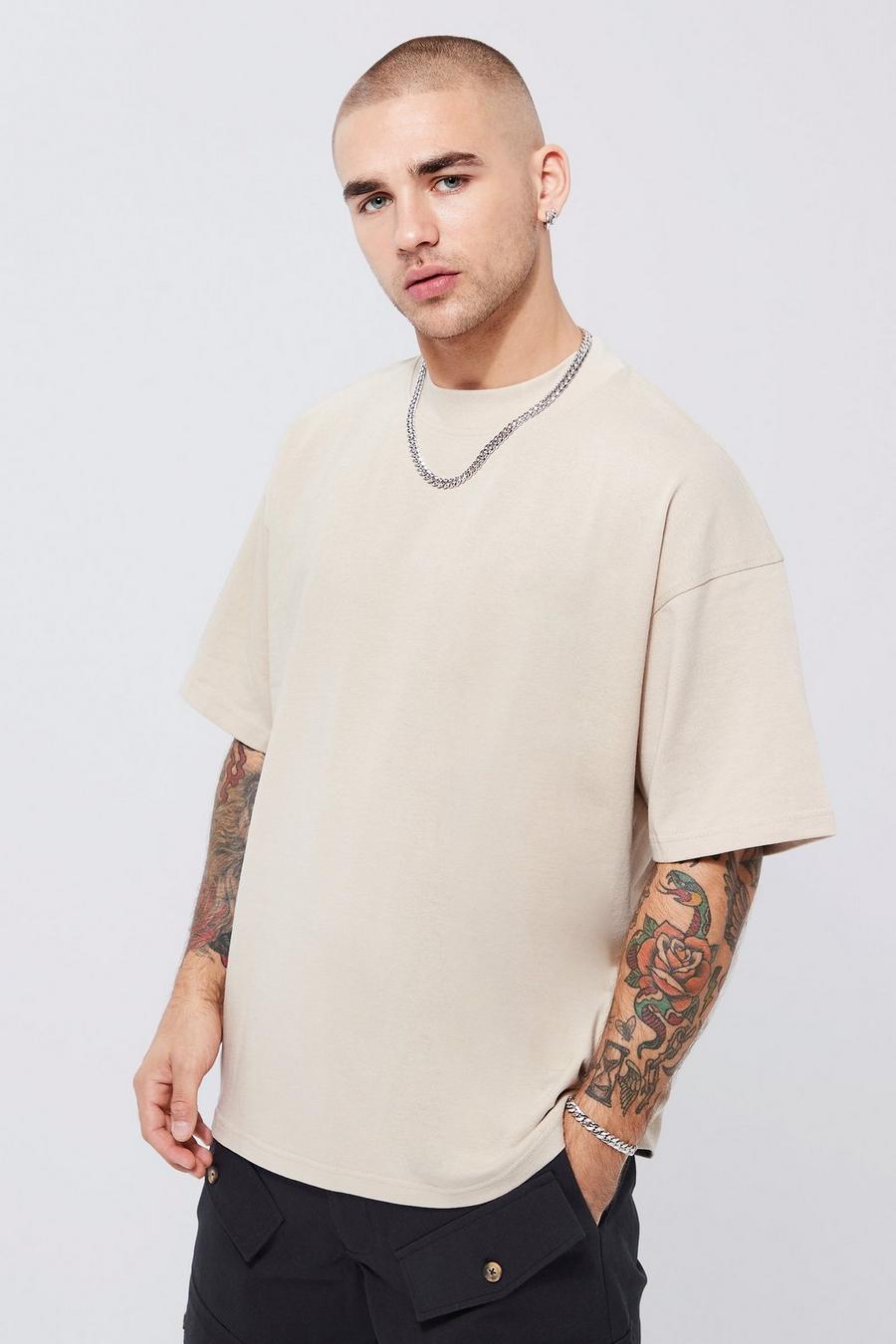 Sand Oversized Extended Neck Heavy T-shirt image number 1