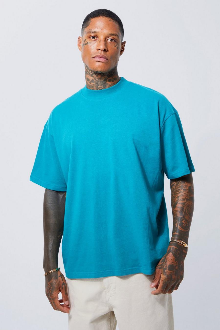 Teal Oversized Extended Neck Heavy T-shirt image number 1