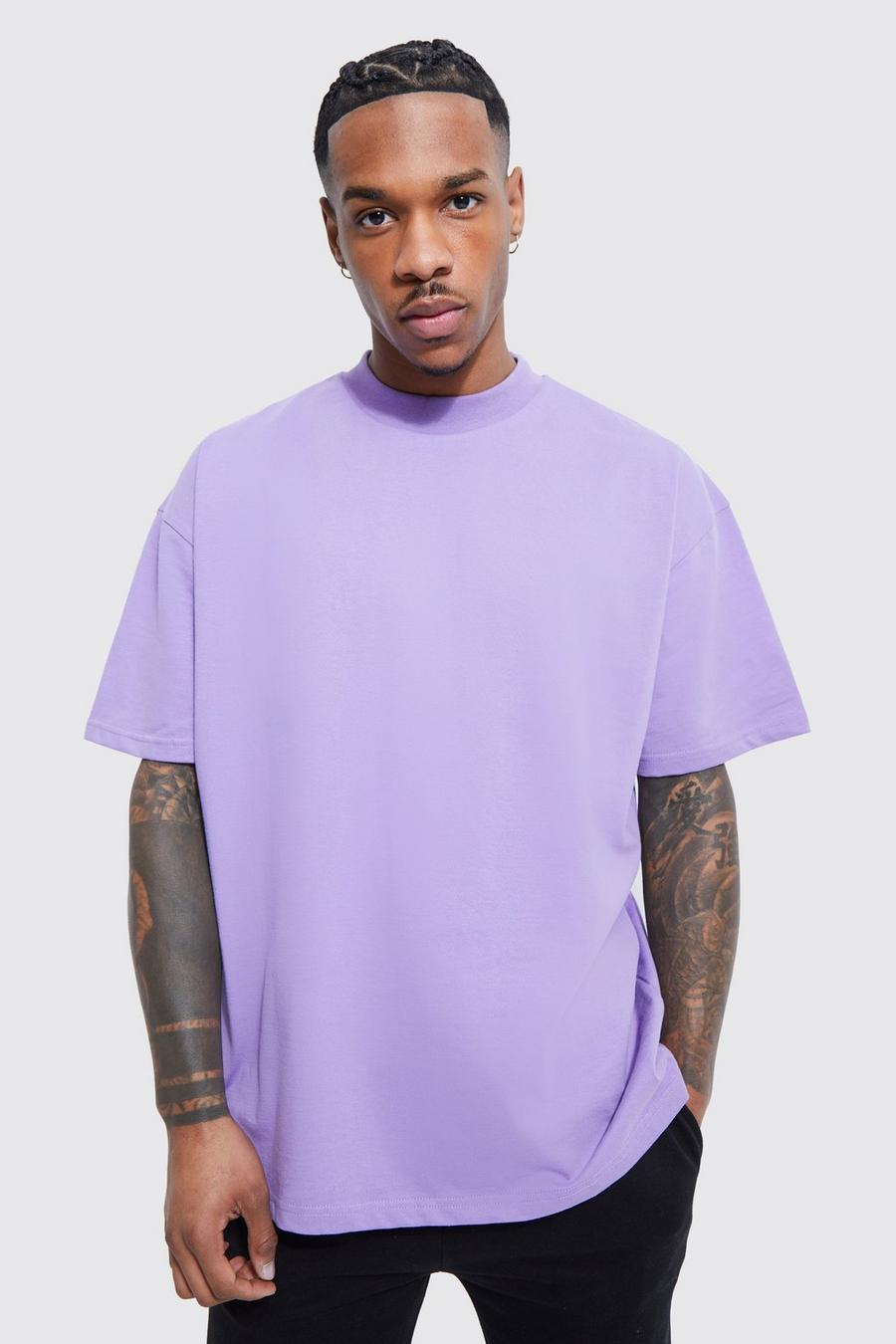 Lilac purple Oversized Extended Neck Heavy T-shirt