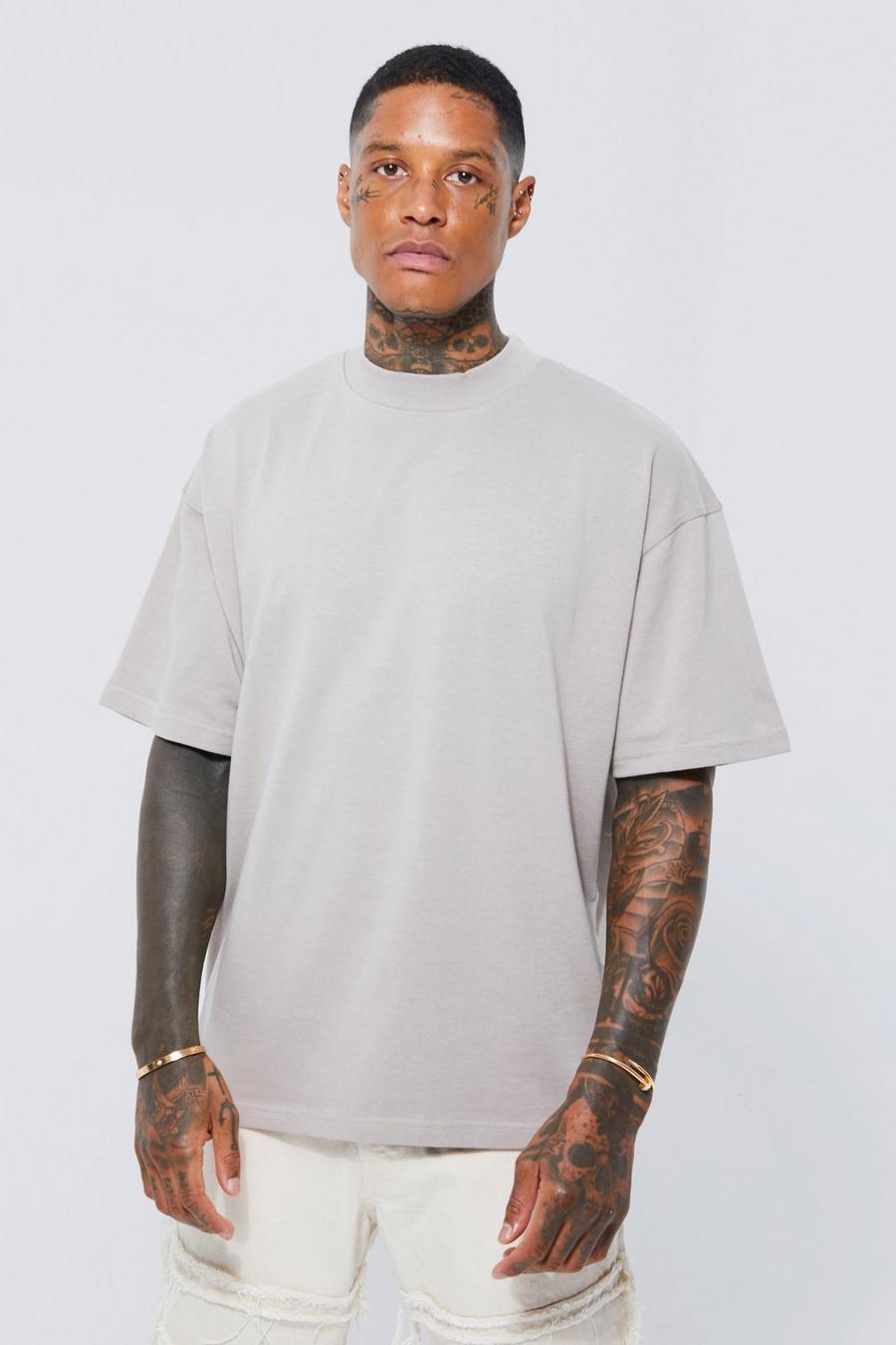 Stone beige Oversized Extended Neck Heavy T-shirt image number 1