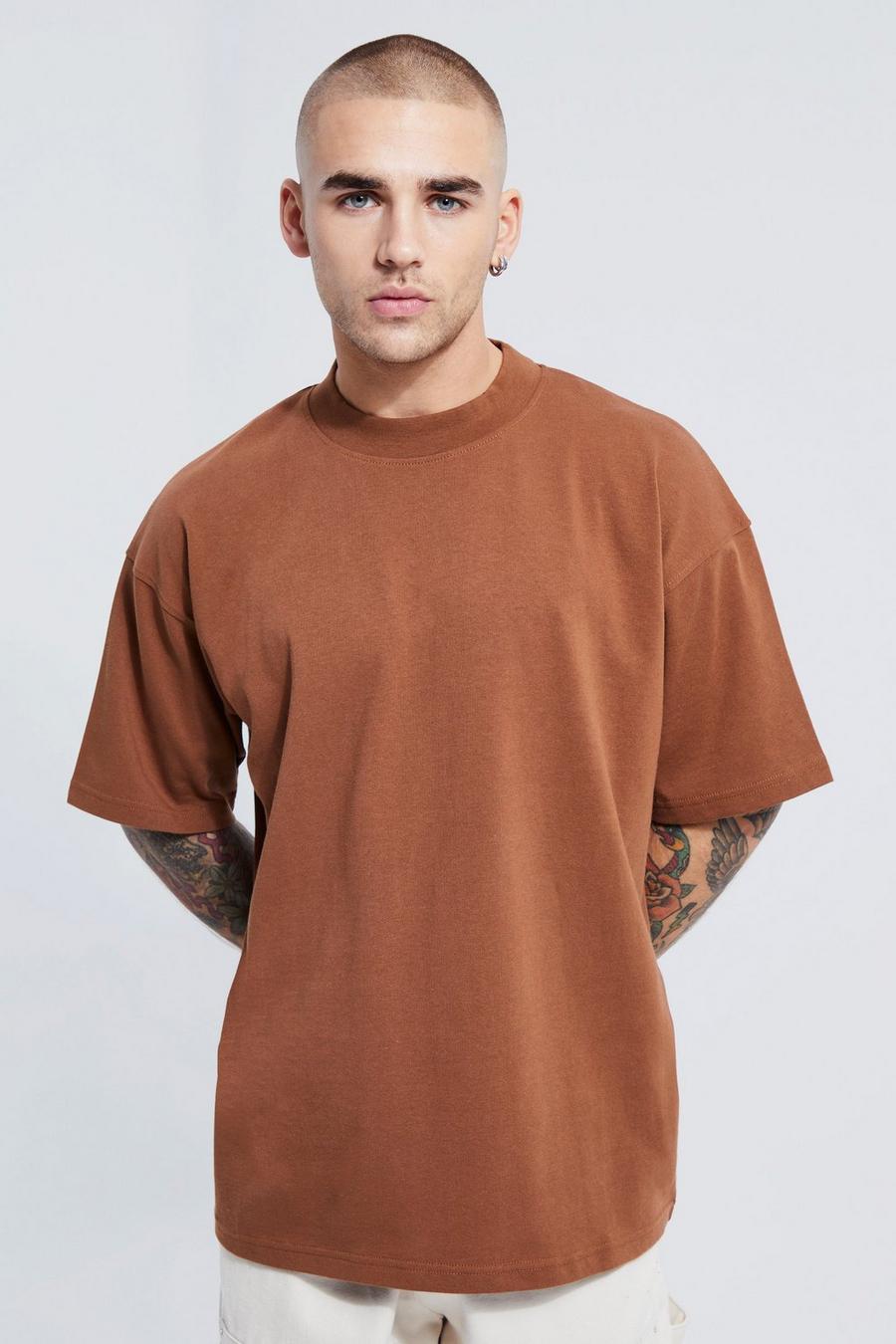 Tobacco brown Oversized Extended Neck Heavy T-shirt
