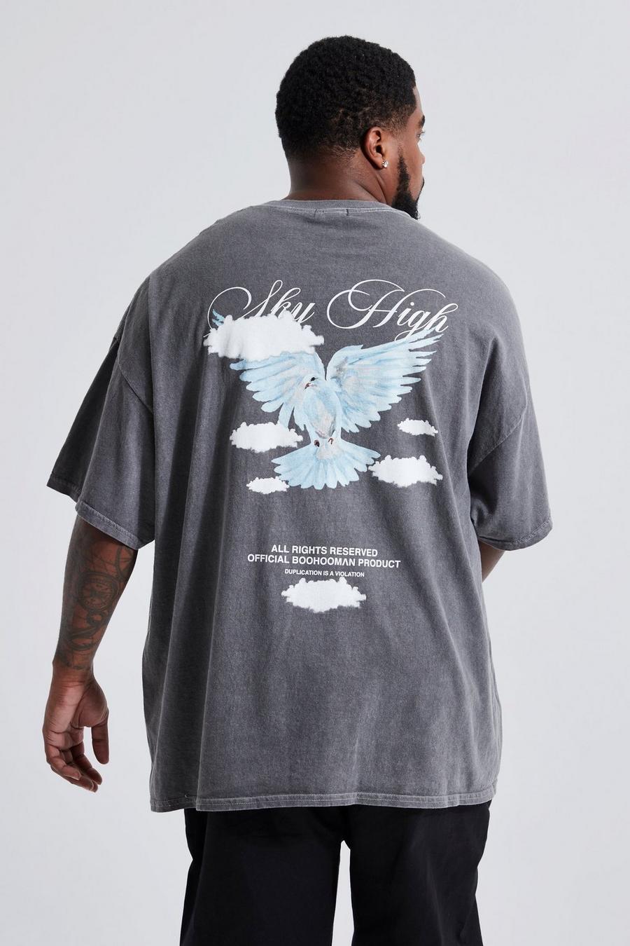 Charcoal grey Plus Overdye Dove Graphic T-shirt