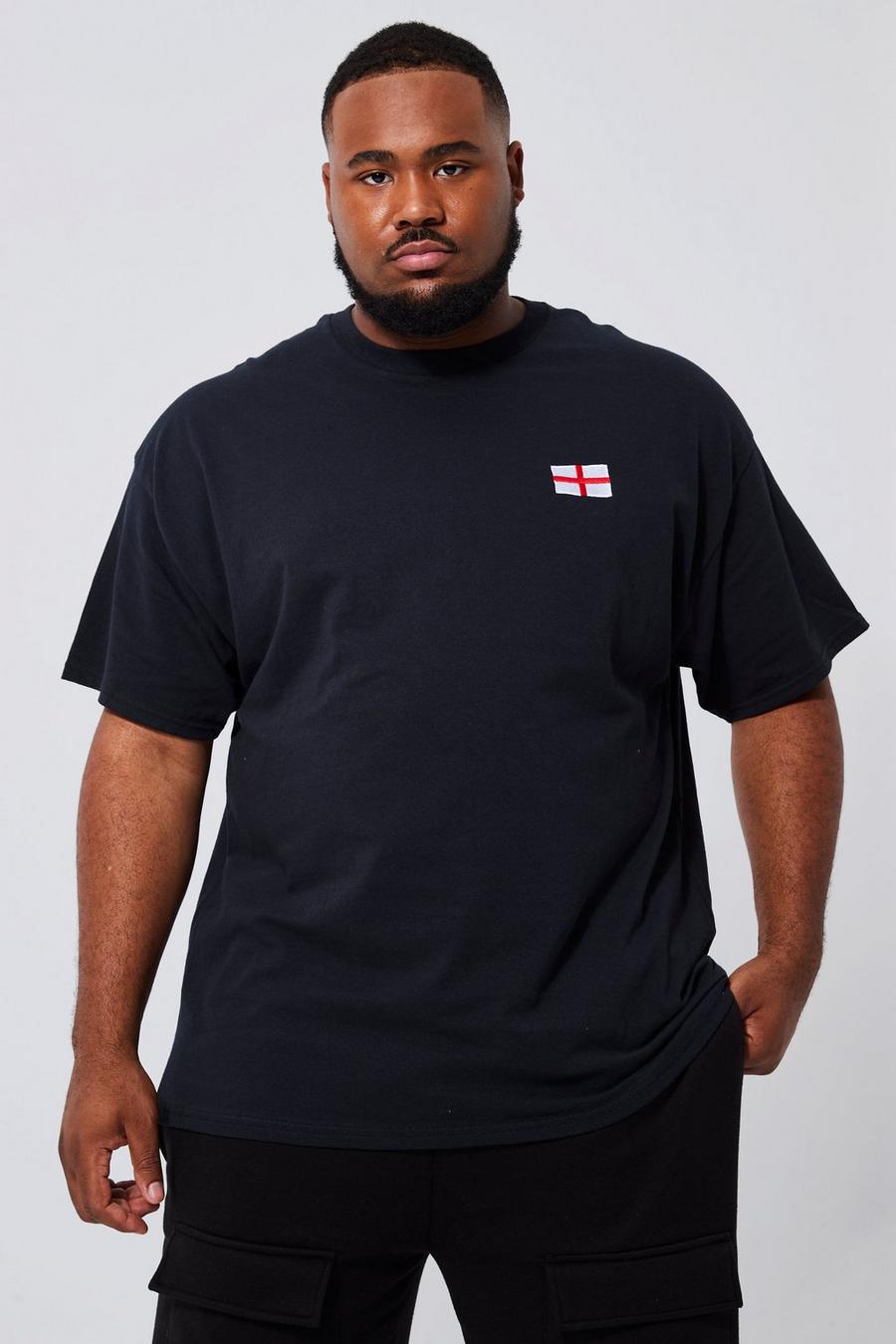 Black schwarz Plus England Flag Embroidered T-shirt