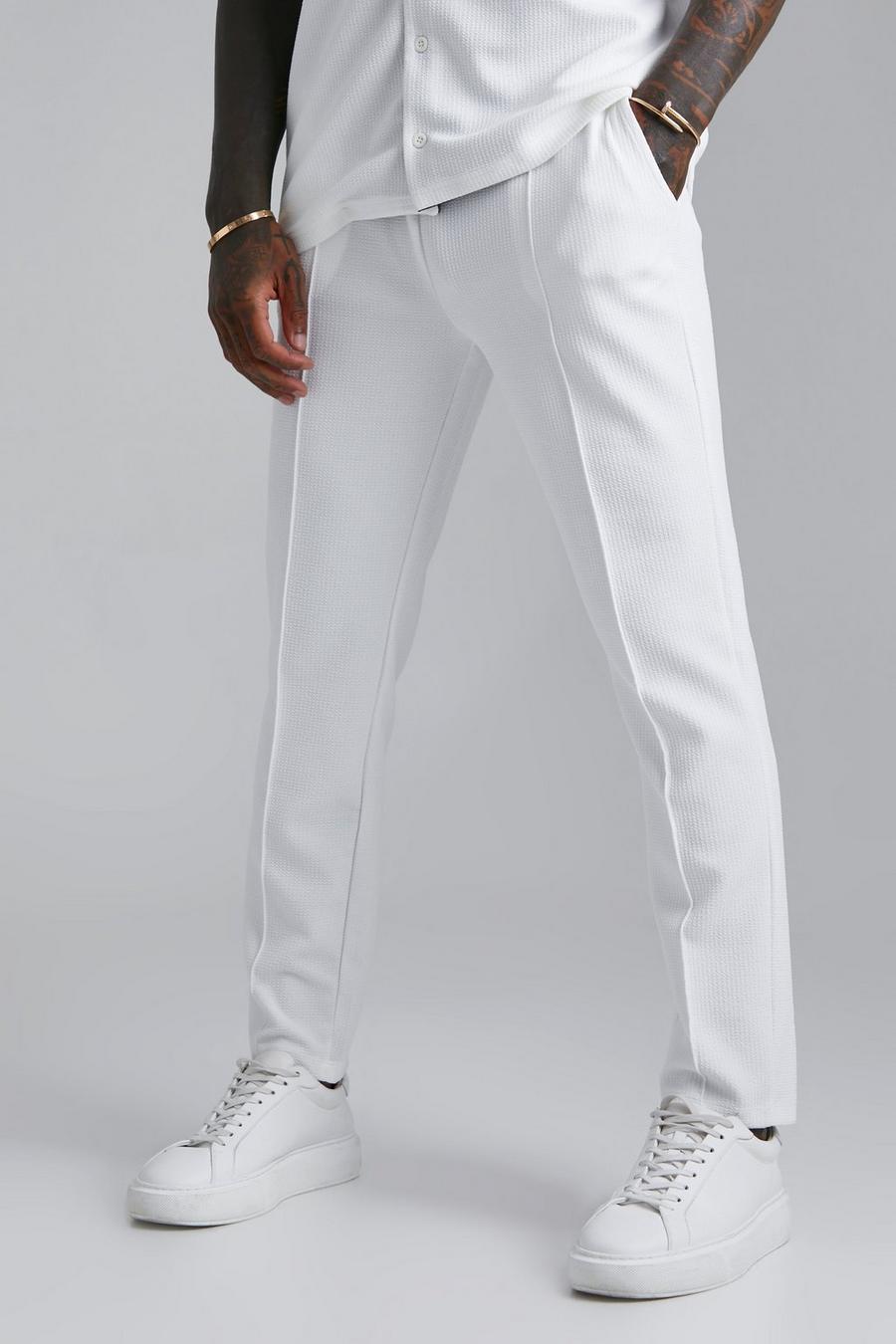 Pantalon texturé en jersey, Ecru white
