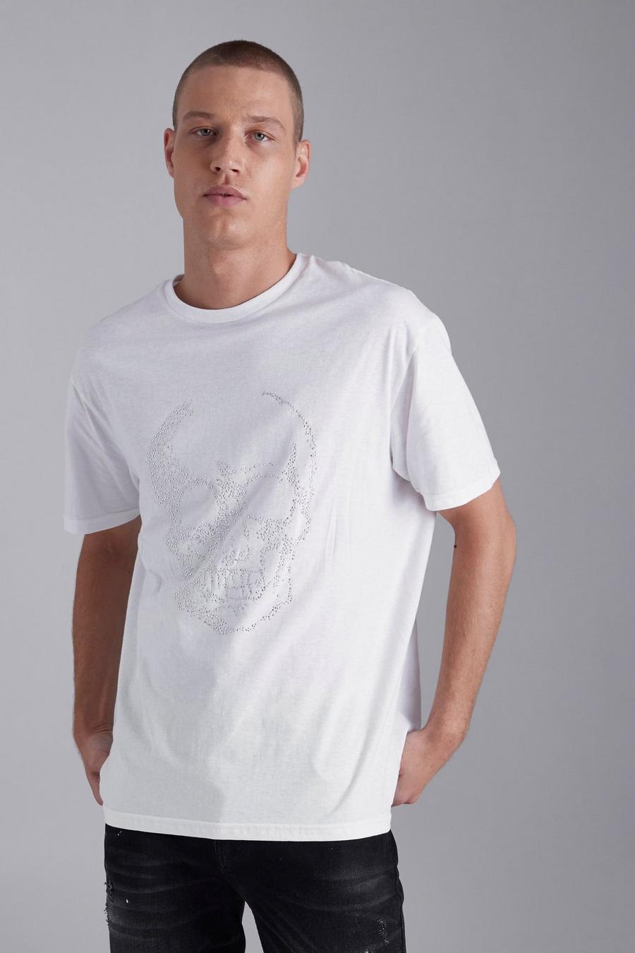 White Rhinestone Skull T-shirt image number 1
