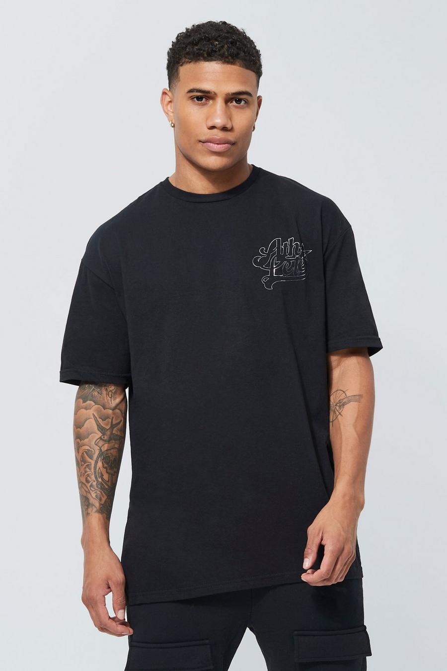 Camiseta oversize con estampado gráfico universitario, Black image number 1