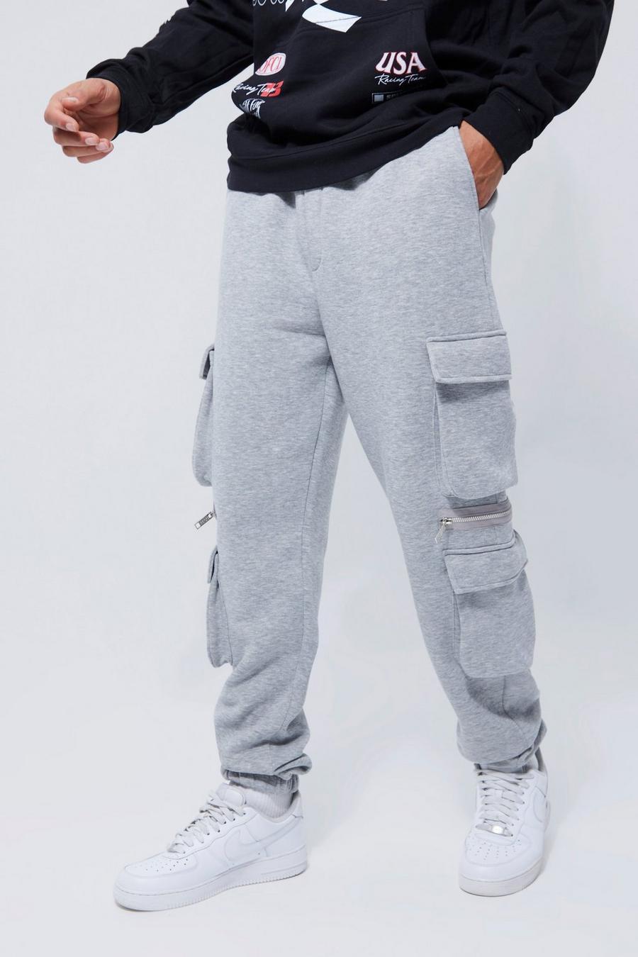 Pantaloni tuta Tall in jersey stile Cargo con zip, Grey marl grigio