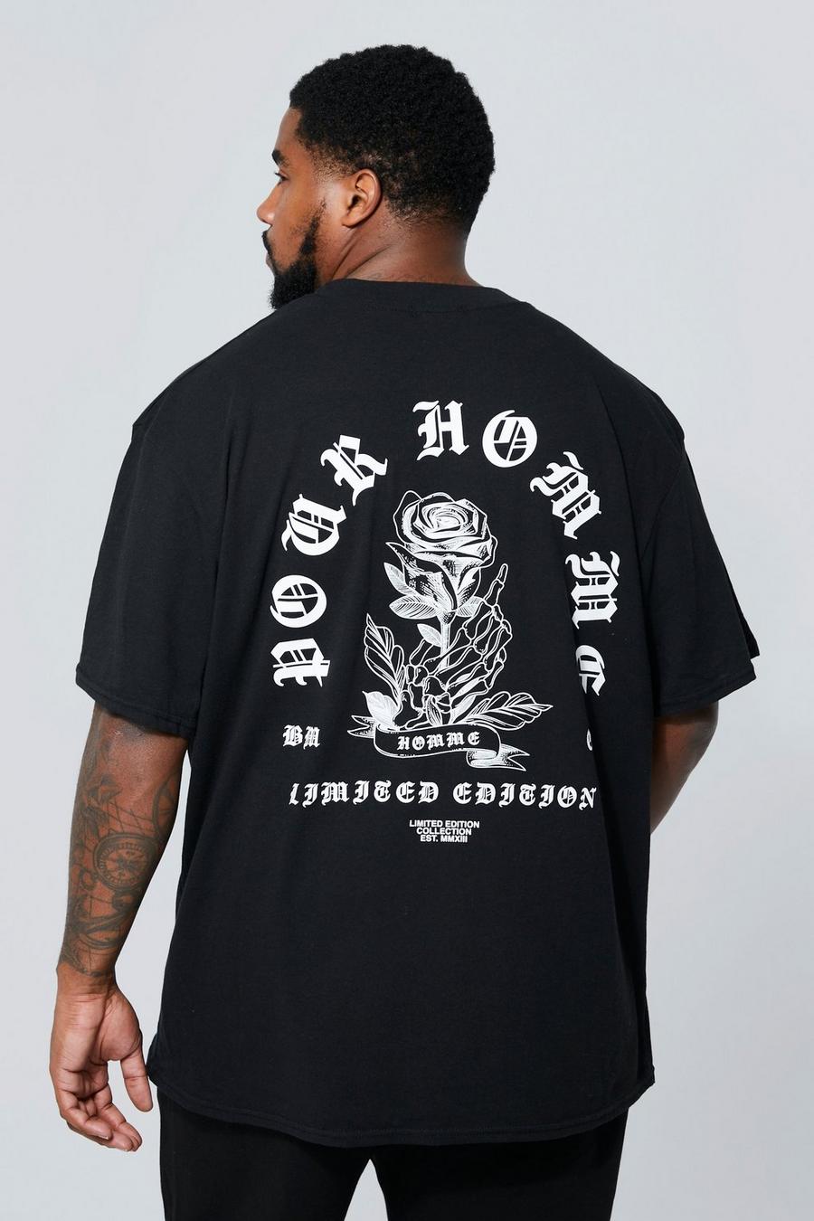 Men's Plus Pour Homme Skeleton Rose Print T-shirt | Boohoo UK