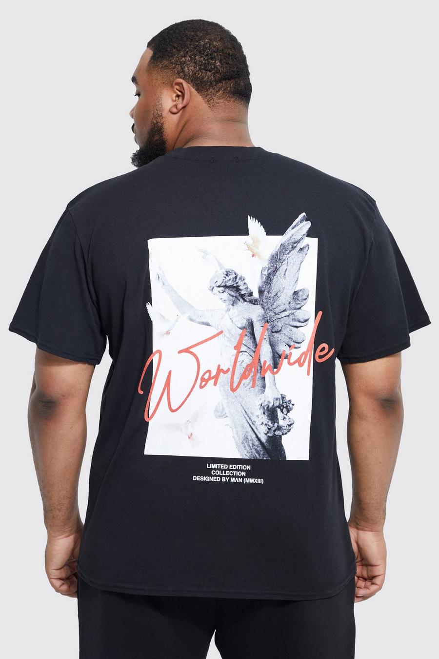 Black Plus Worldwide Statue Back Graphic T-shirt image number 1