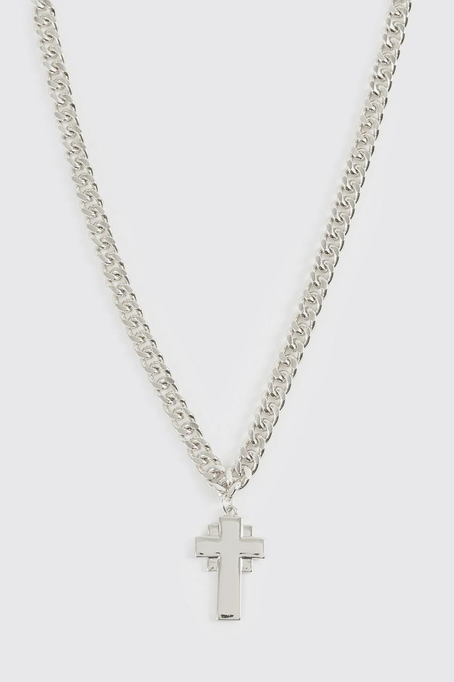 Silver argent Cross Pendant Chain Necklace