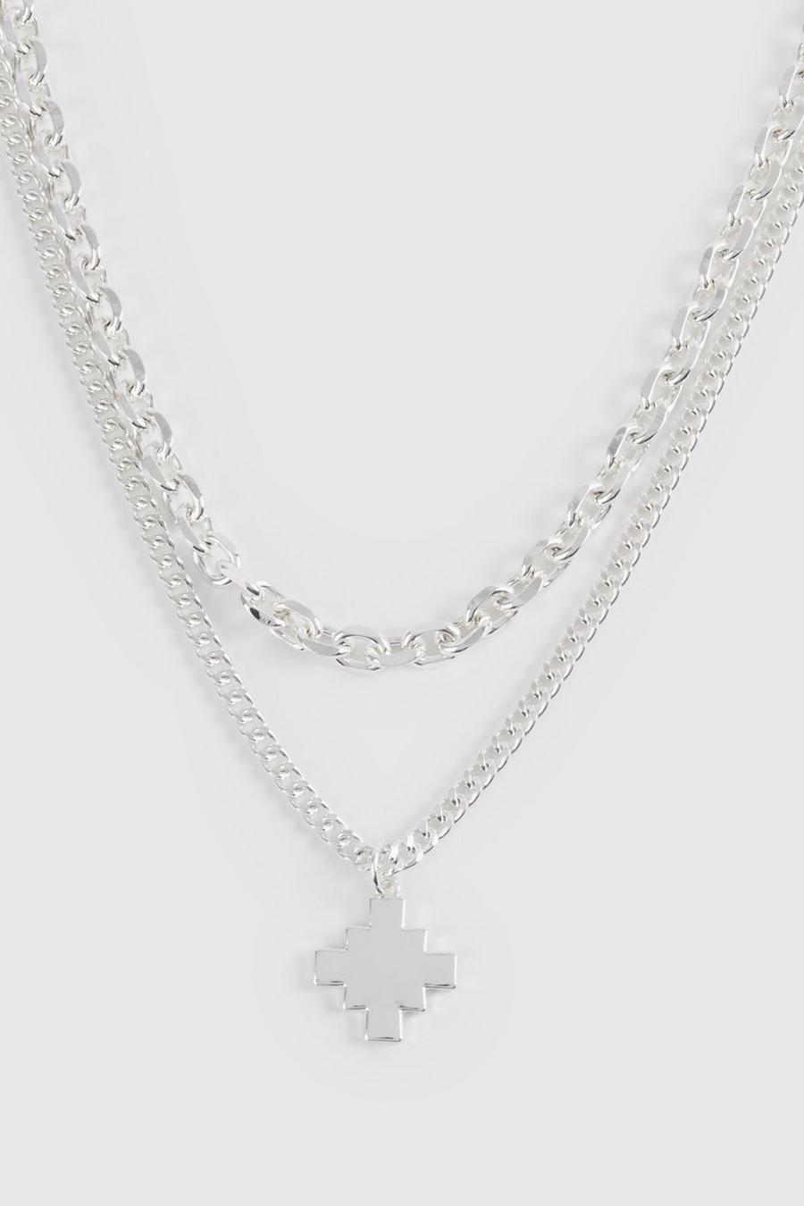 Silver Multi Layer Cross Pendant Necklace image number 1