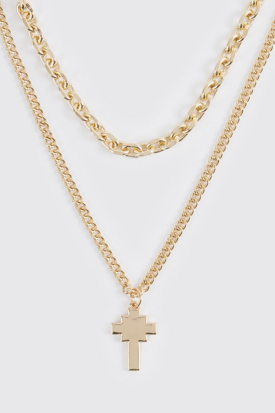 Gold metallic Multi Layer Cross Pendant Necklace
