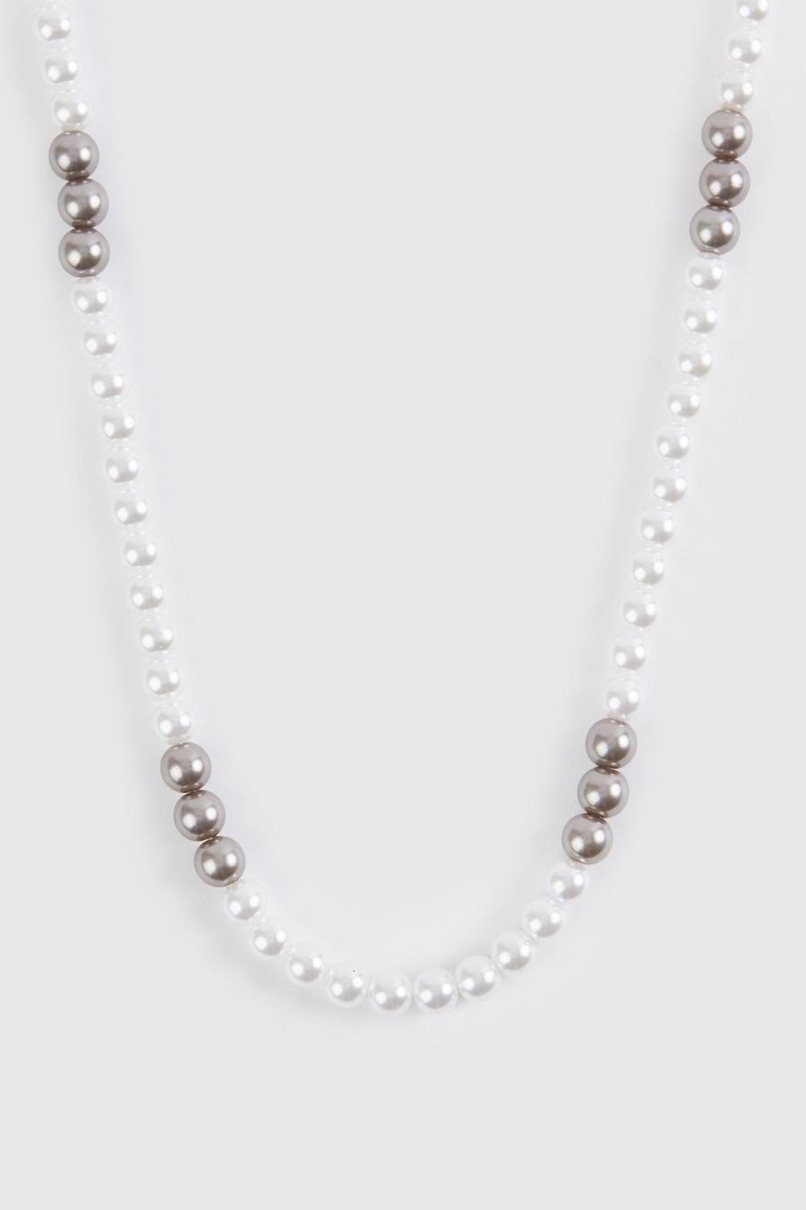 White weiß Contrast Pearl Necklace