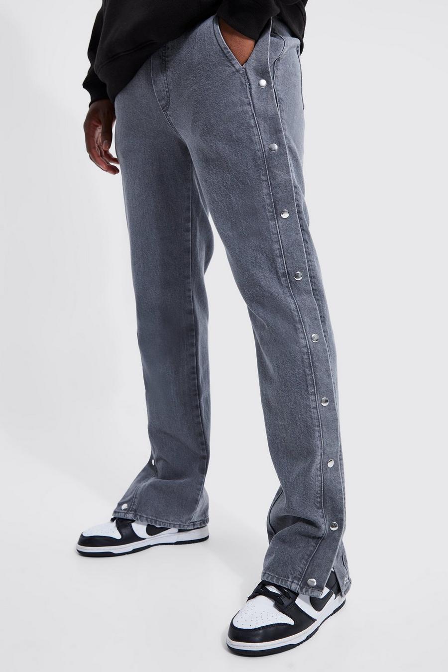 Mid grey grå Tall Straight Leg Popper Elastic Waist Jean   image number 1