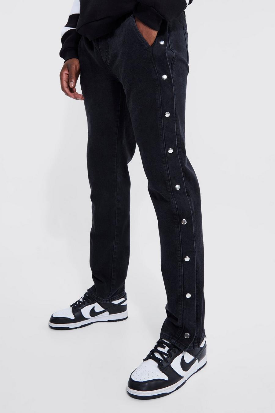 Tall Jeans mit geradem Bein und elastischem Bund, Washed black image number 1