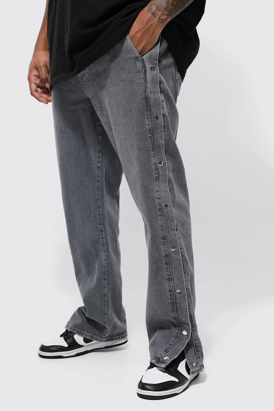 Mid grey Plus Straight Leg Popper Elastic Waist Jean   image number 1