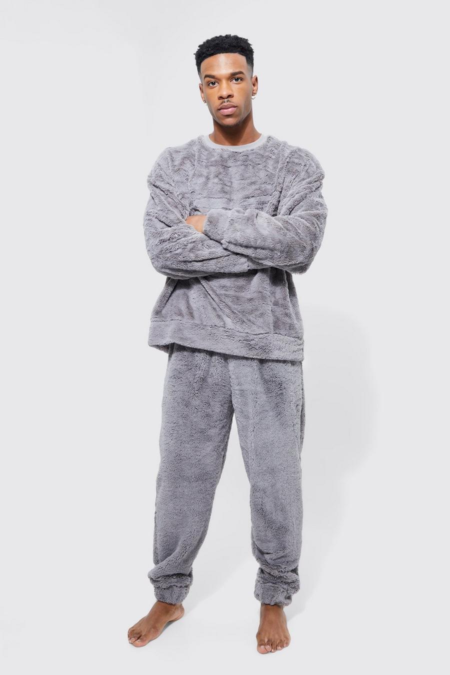 Charcoal Faux Fur Oversized Loungewear Set image number 1