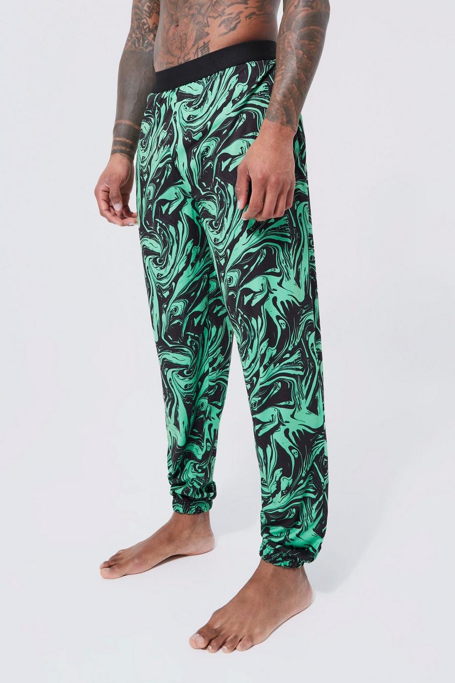 Pantaloni tuta di Loungewear da casa con stampa marmorizzata, Green verde