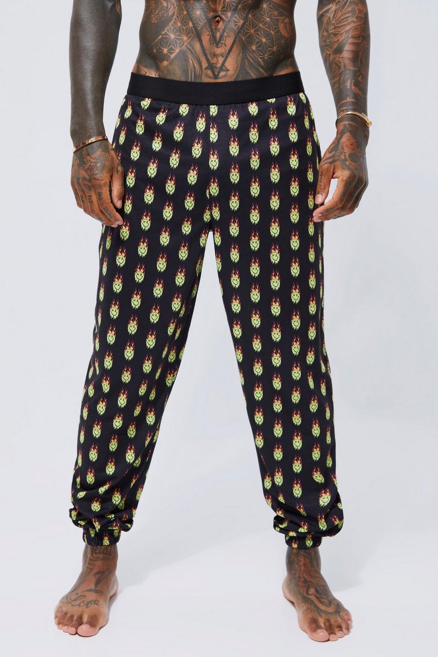 Black Flame Drip Face Print Lounge Joggers image number 1