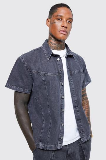 Boxy Denim Shirt With Contrast Stitch grey