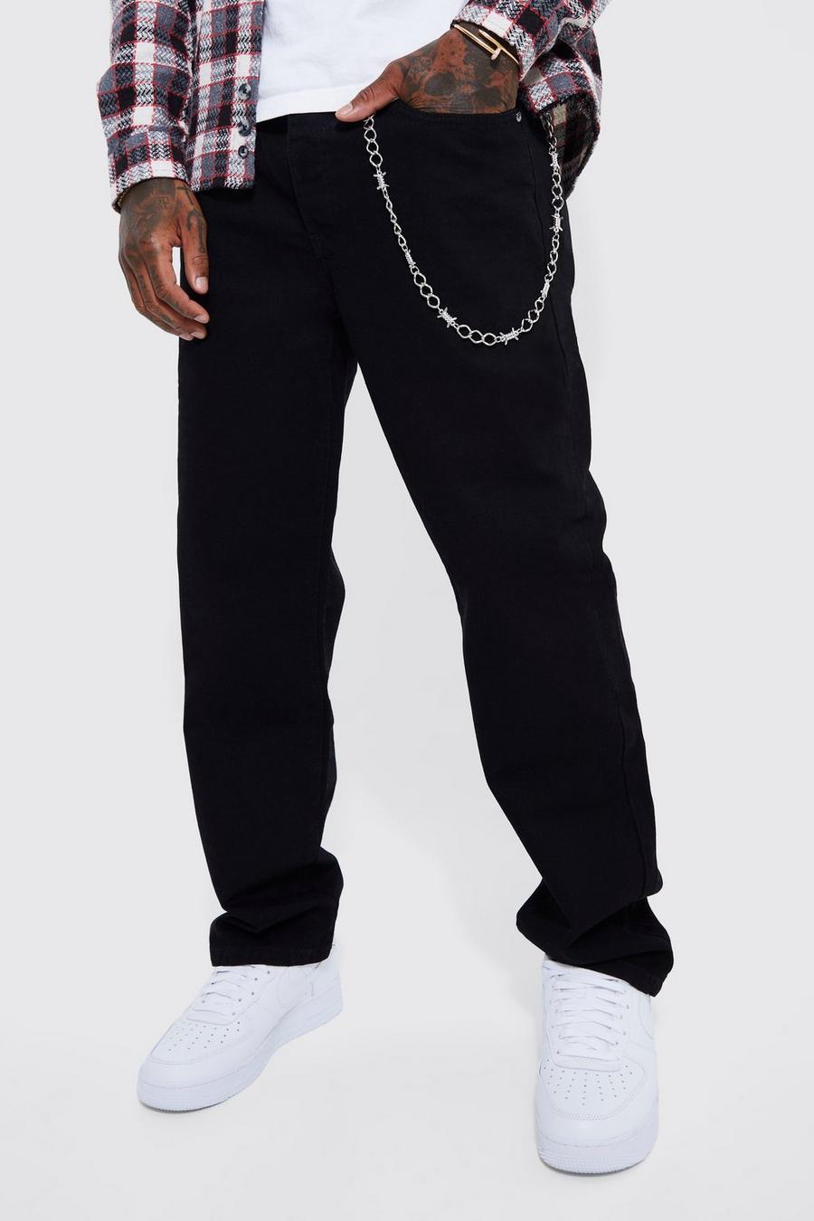 True black Relaxed Rigid Jeans With Chain image number 1