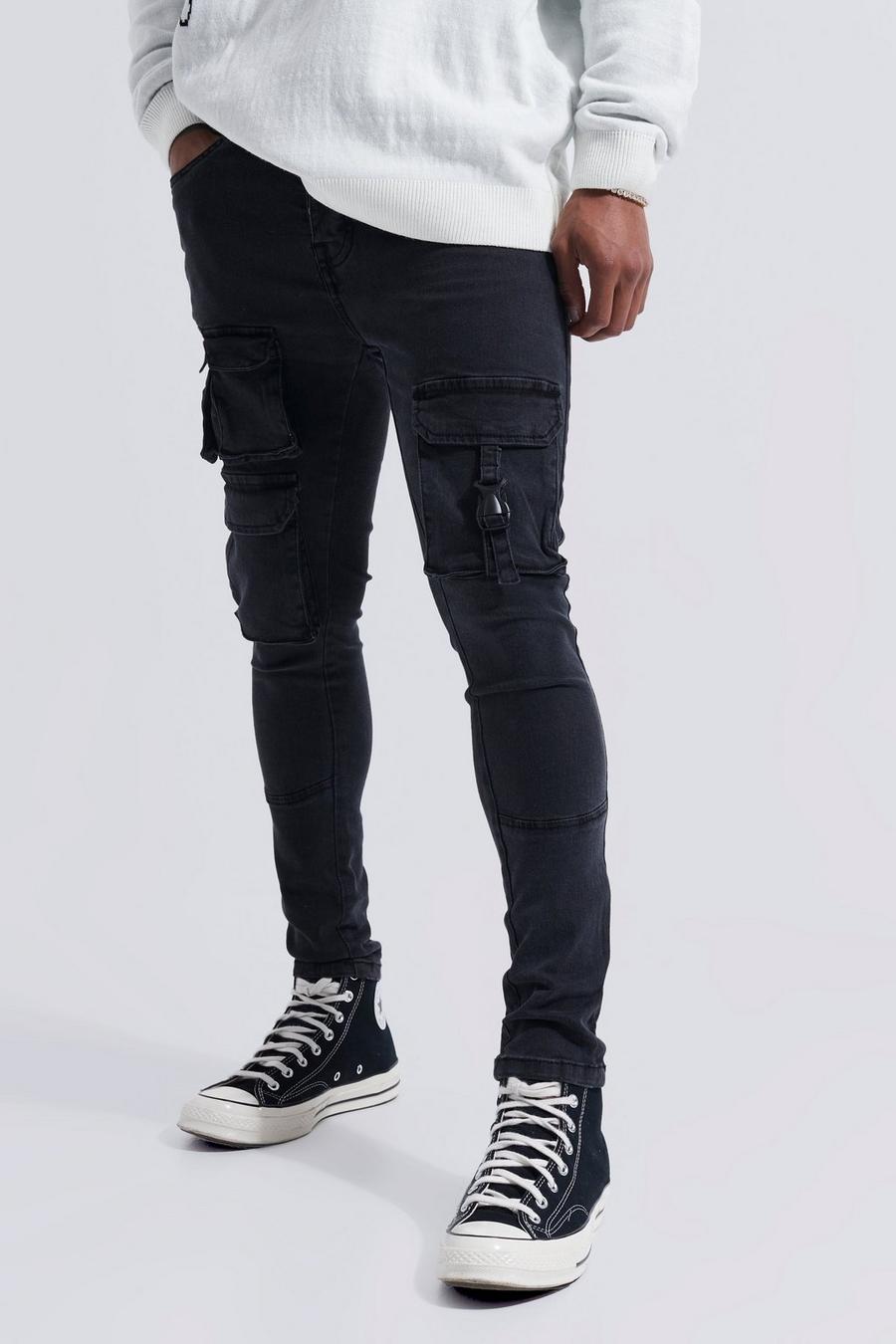 Charcoal Skinny Jeans Met Cargo Zakken image number 1